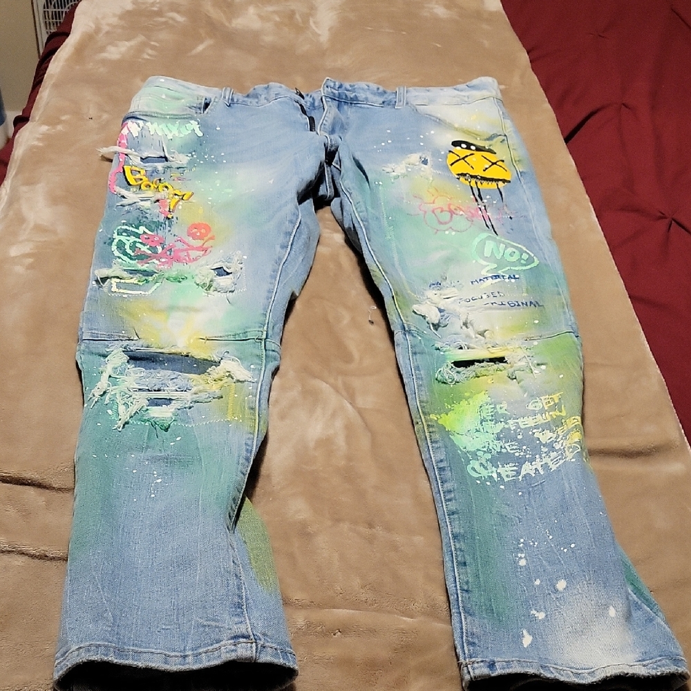 Men's Relaxed Fit Graffiti Jeans - Blue